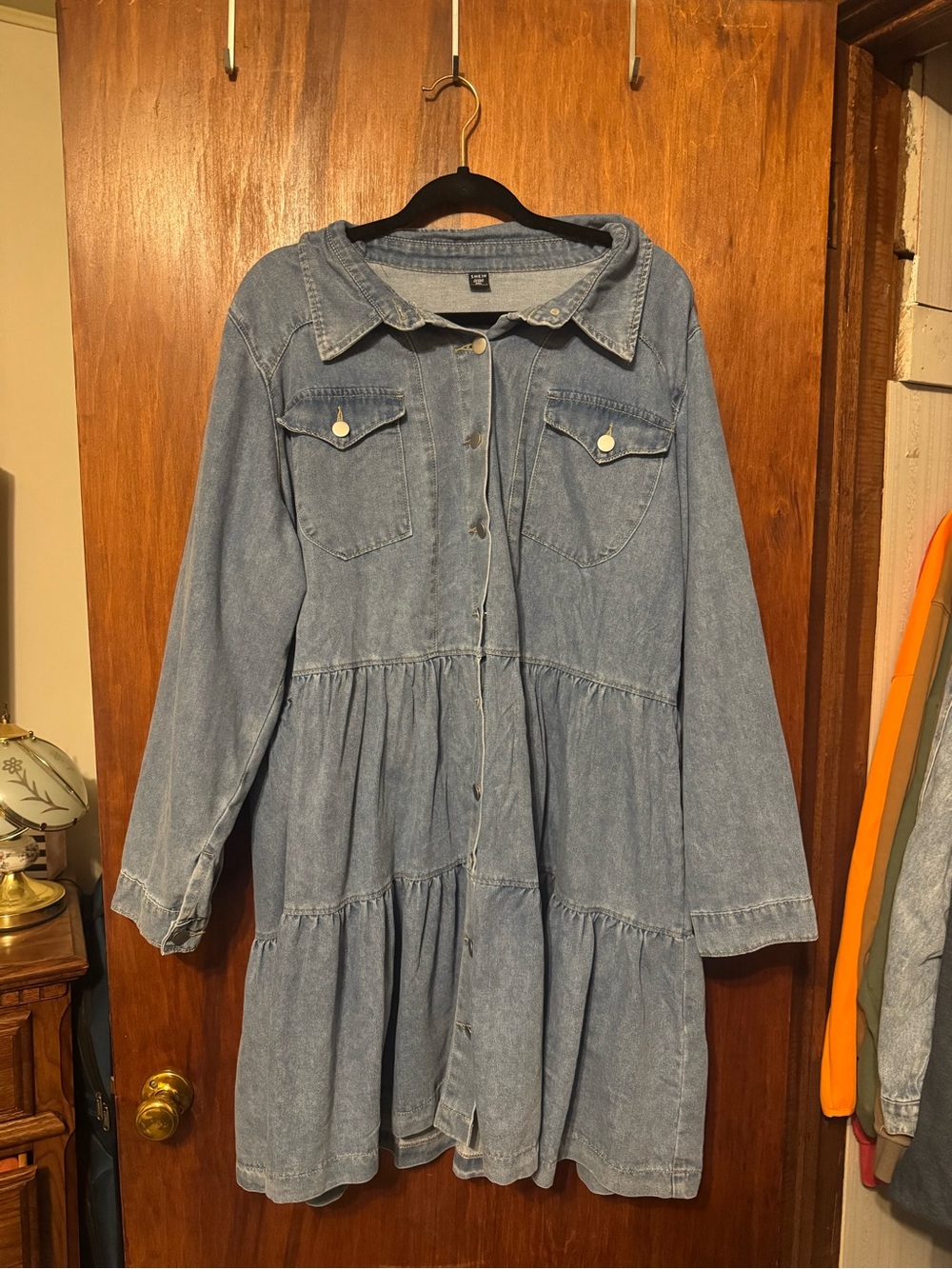 Women’s Plus Size Long Sleeve Autumn Denim Boho Tiered Dress 3XL